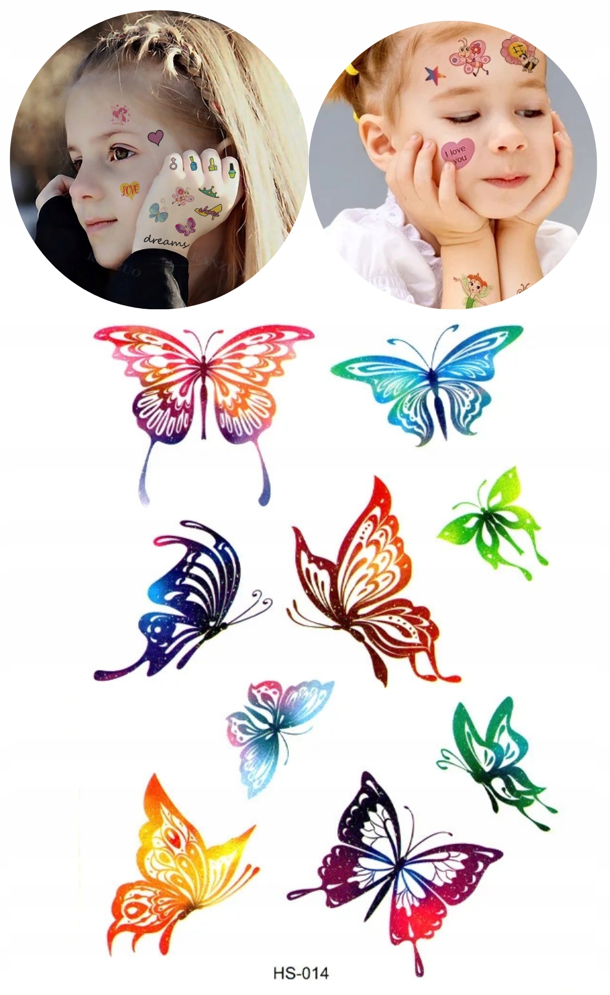 TATUAŻE ZMYWALNE DLA DZIECI Zestaw tatuaży Motyle
