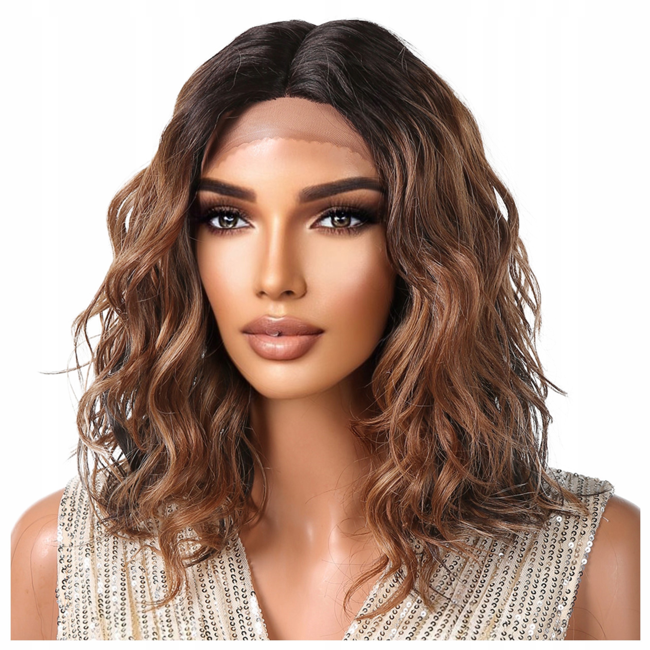 Peruka damska Fale włosy kręcone Lace Front falowane brązowe Jak Naturalna