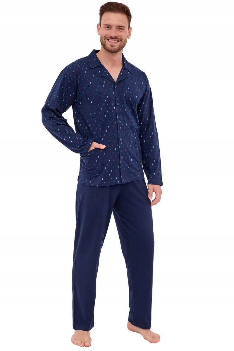 Cornette Pánské bavlněné pyžamo s dlouhým rukávem, rozepínací, velikost 114/71 plus 3XL