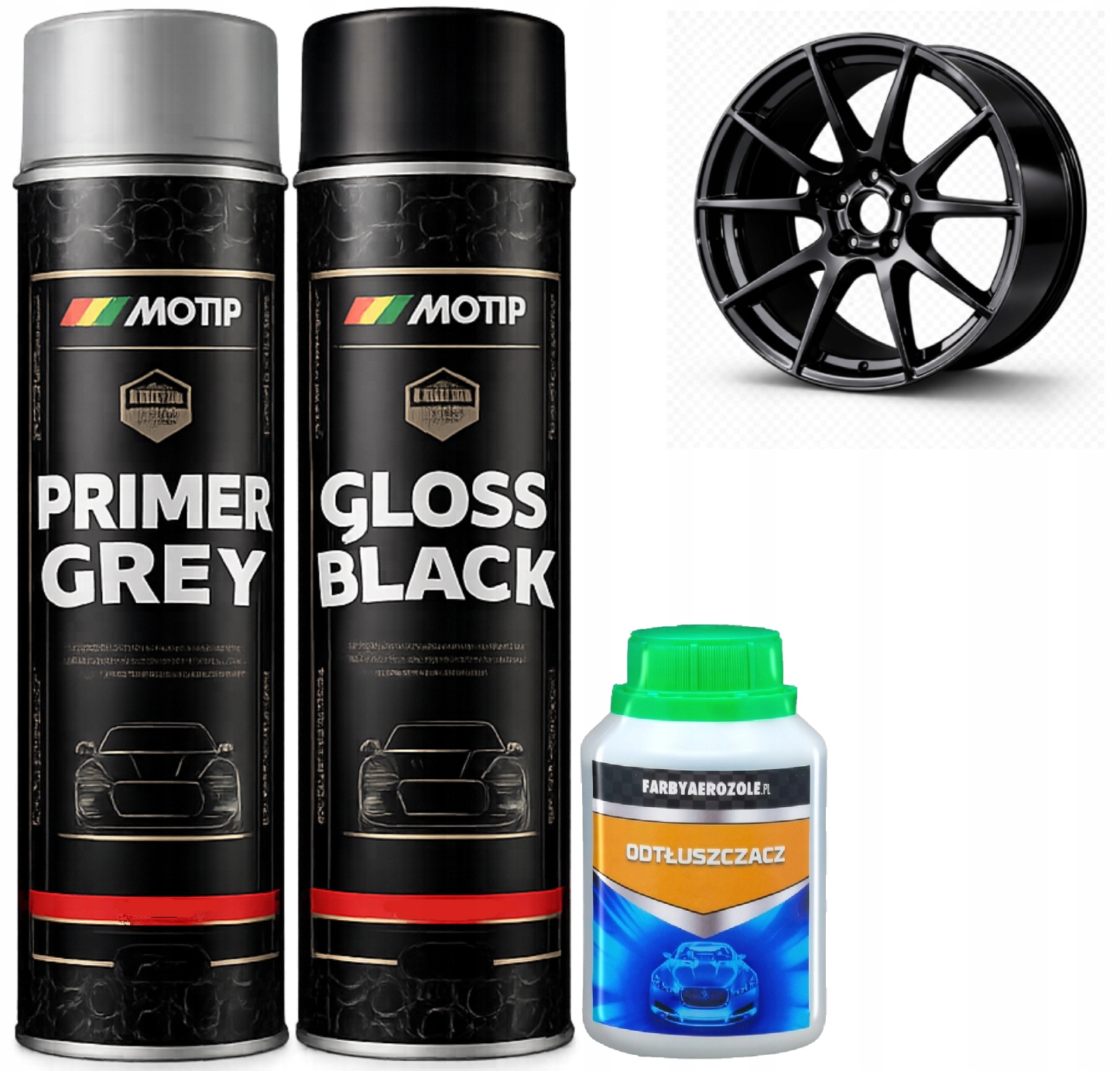 Zestaw Lakier Podkładowy Czarny Wysoki Połysk Do Felg 2X Spray 600ml