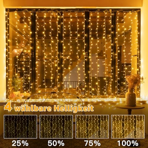OLLNY Kurtyna Girlanda Świetlna Lampki Łańcuch 3x3m 300 LED — miniatura 5