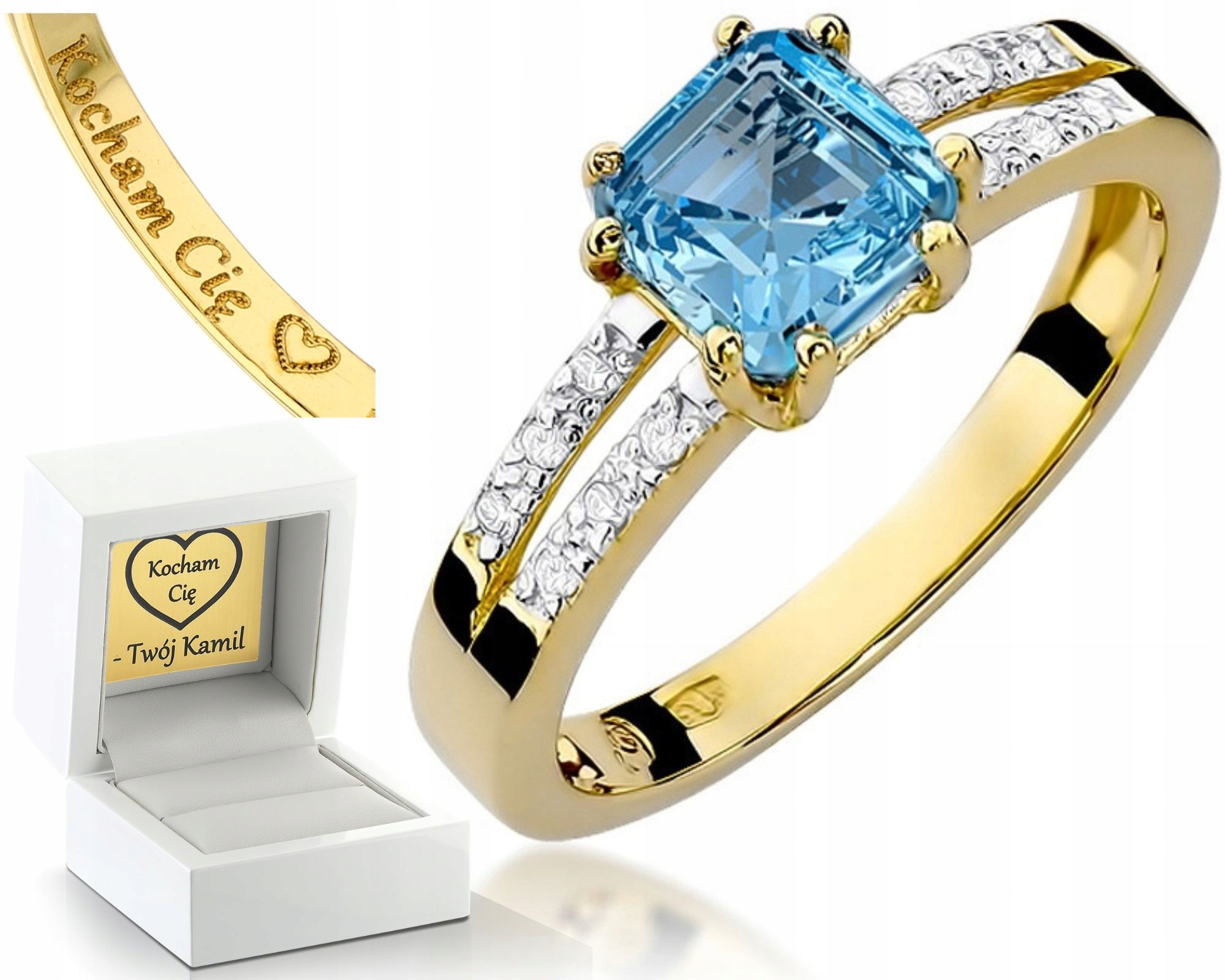 Zlatý Prstýnek S Topazem A Brilianty Gravírování