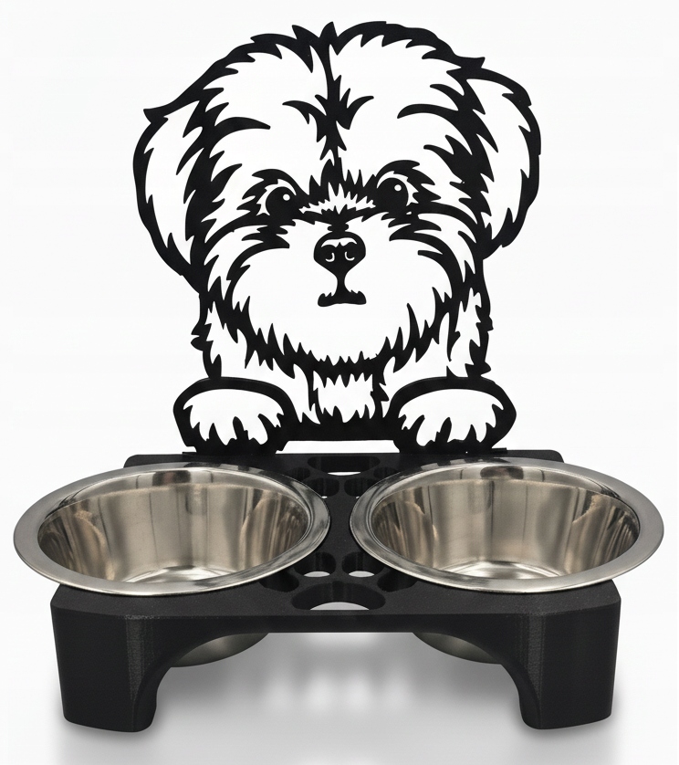 Levně Stojan na misky pro psa 3D Misky Maltézský 2 x 400 ml