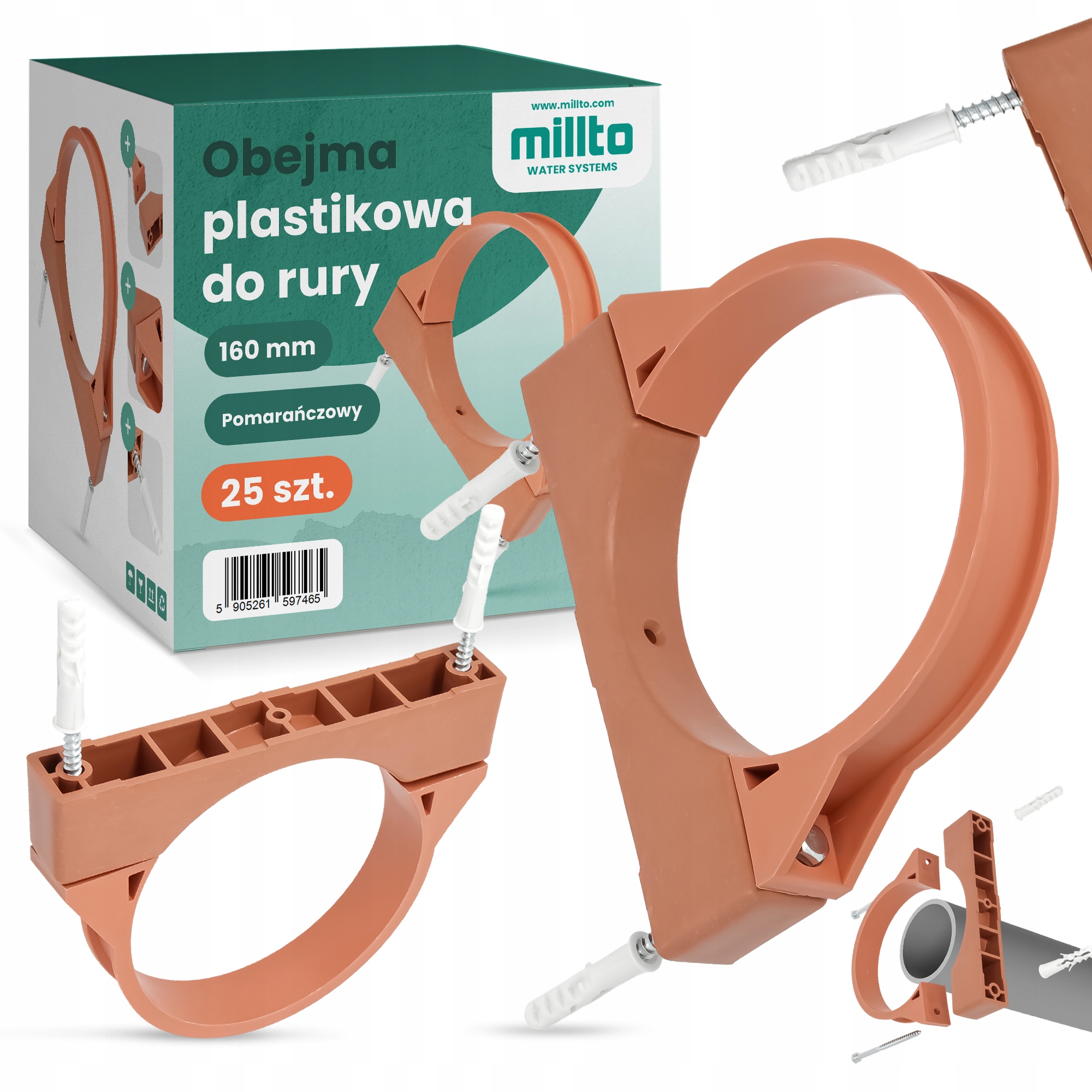 25x Objímka Rukoväť Rúry Kanalizácia Plast 160 mm