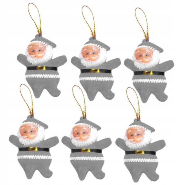 

ozdoby Choinkowe brokatowe Mikołaje srebrne x6