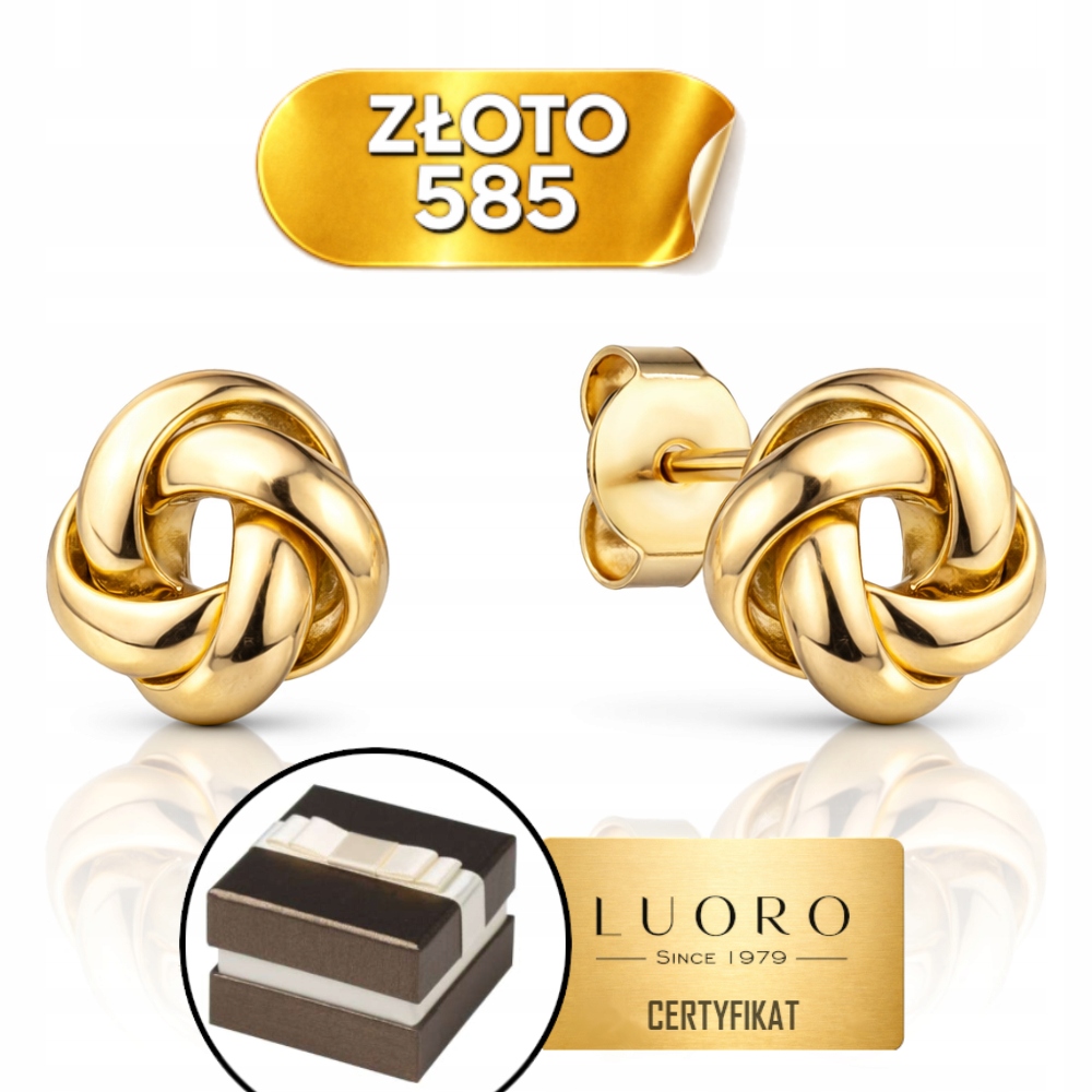 Náušnice Zlaté 585 14K Uzlíky 7 MM Tyčinka Jemné Lehké