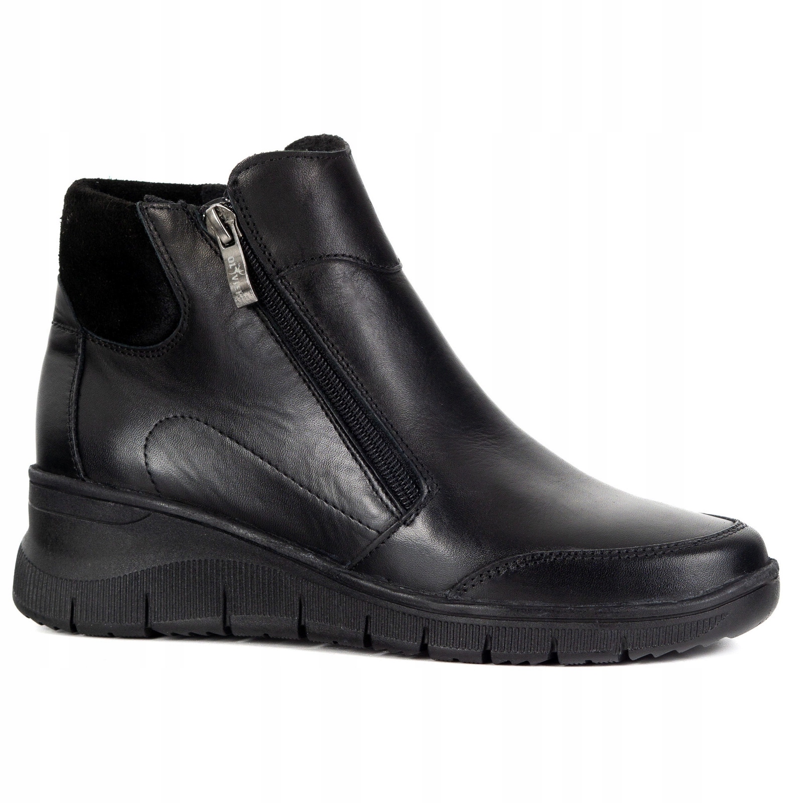 Dámské kotníkové boty z přírodní kůže, černé na lehkém podpatku, velikost 36