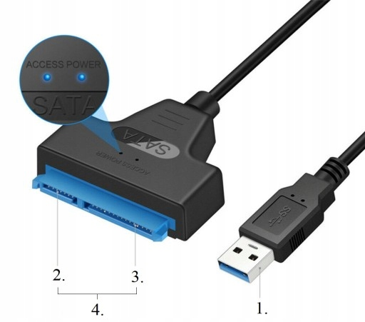 USB 3.0 SATA ADAPTER DO DYSKU HDD SSD PRZEJŚCIÓWKA Długość 0.23 m
