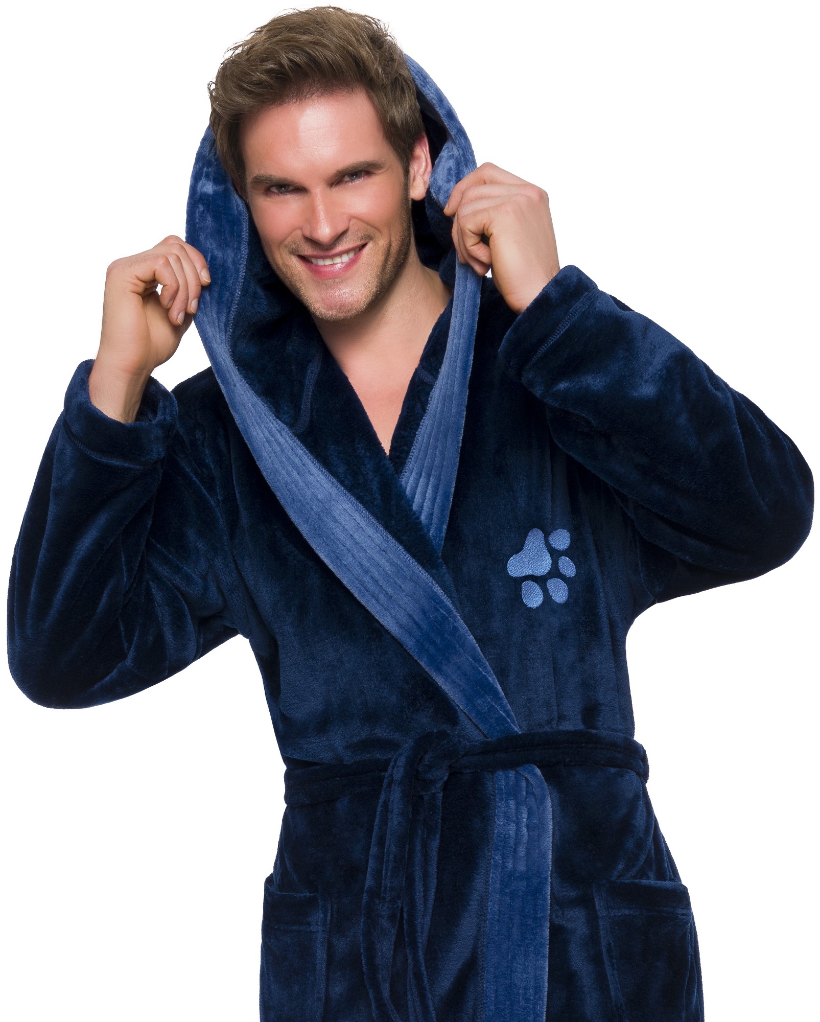 ŁAPKA DŁUGI CIEPŁY SZLAFROK MĘSKI Z KAPTUREM L Marka L&L