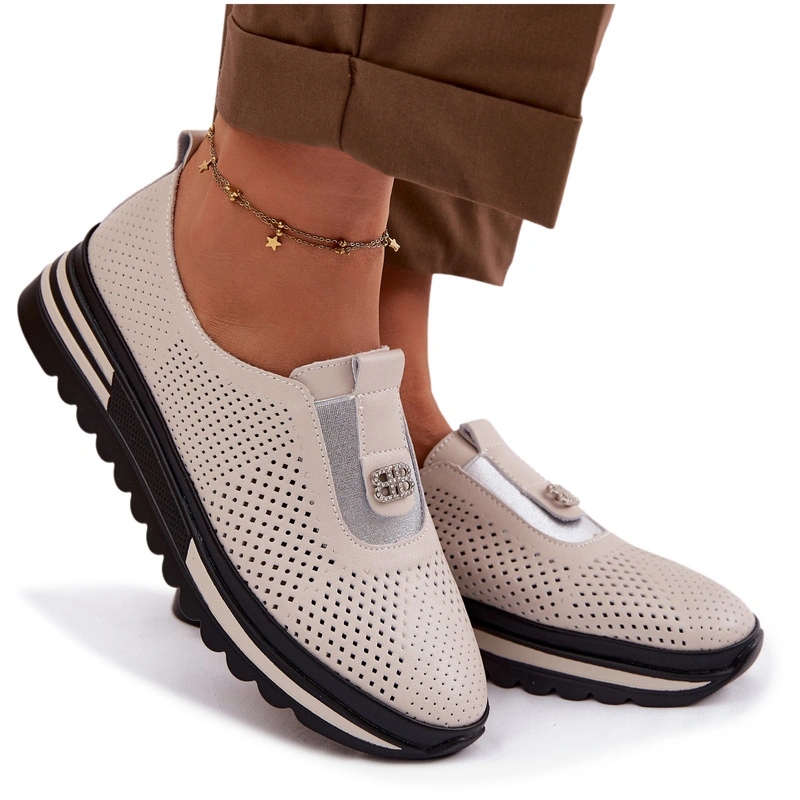 Dámské Nazouvací Polobotky Ažurové Lehké Pohodlné S.barski LR61-7092 Béžové 36