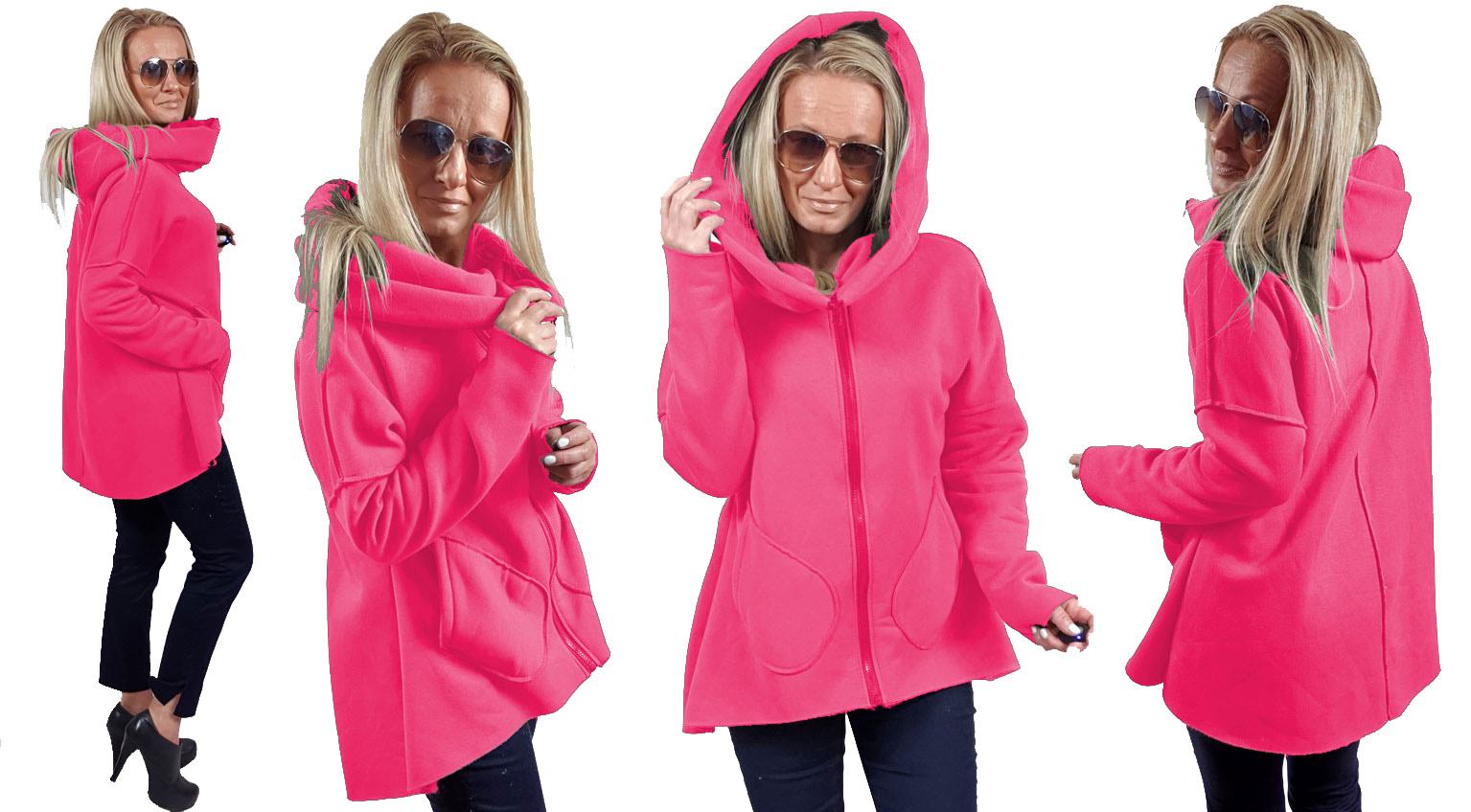 

Asymetryczna Bluza Tunika Kardigan Komin Kaptur S