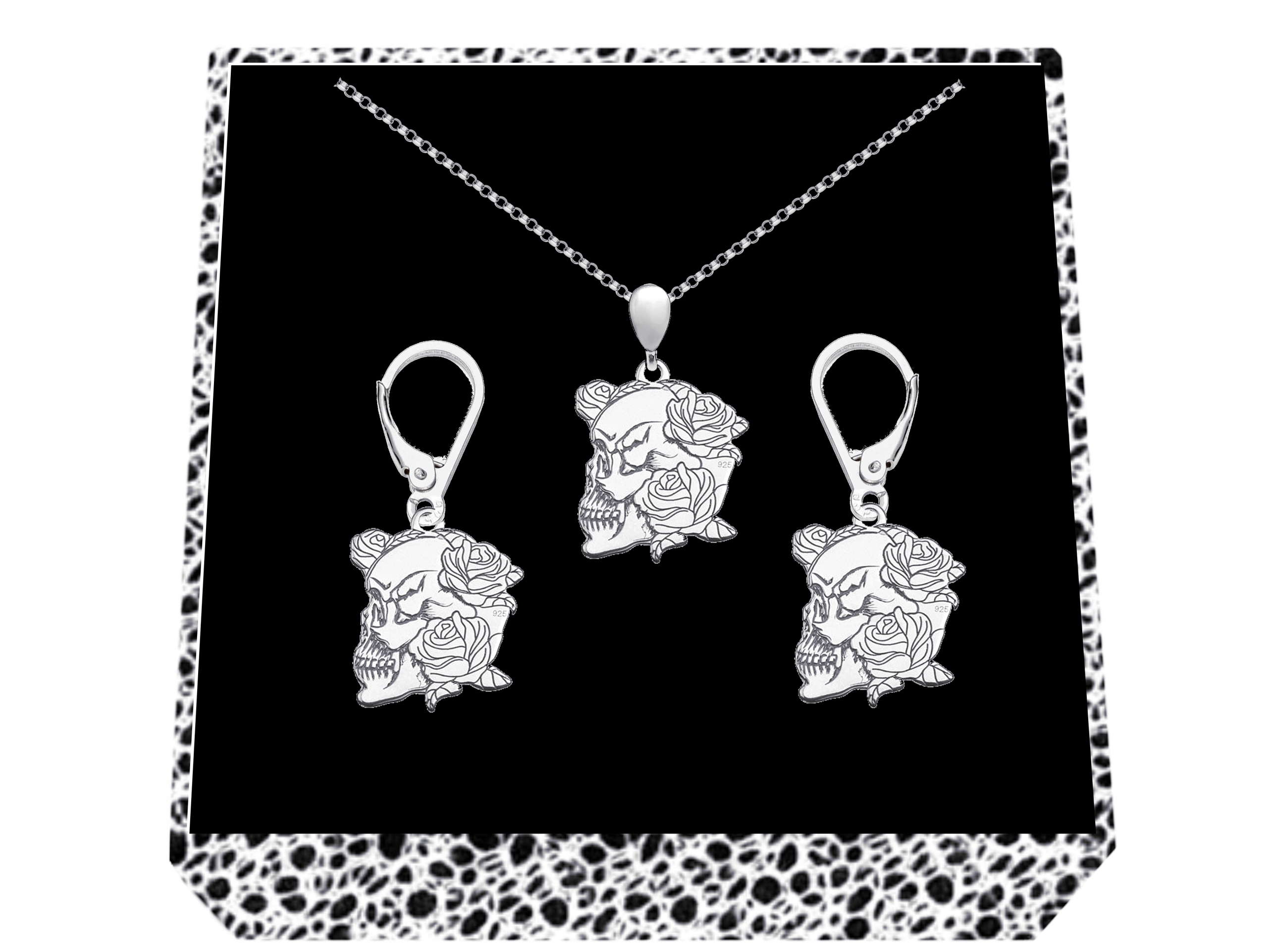 Sada stříbrných šperků Lebka s růžemi Rockový styl Stříbro ryzost 925