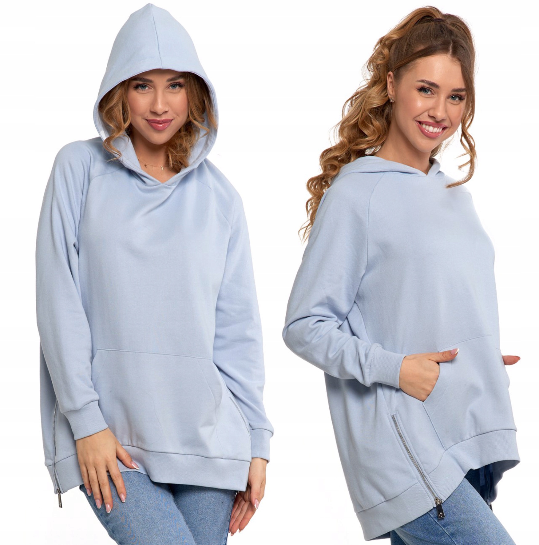 Bluza Damska Dresowa Oversize Z Kapturem Moraj Bawełniana Zamki Modna S