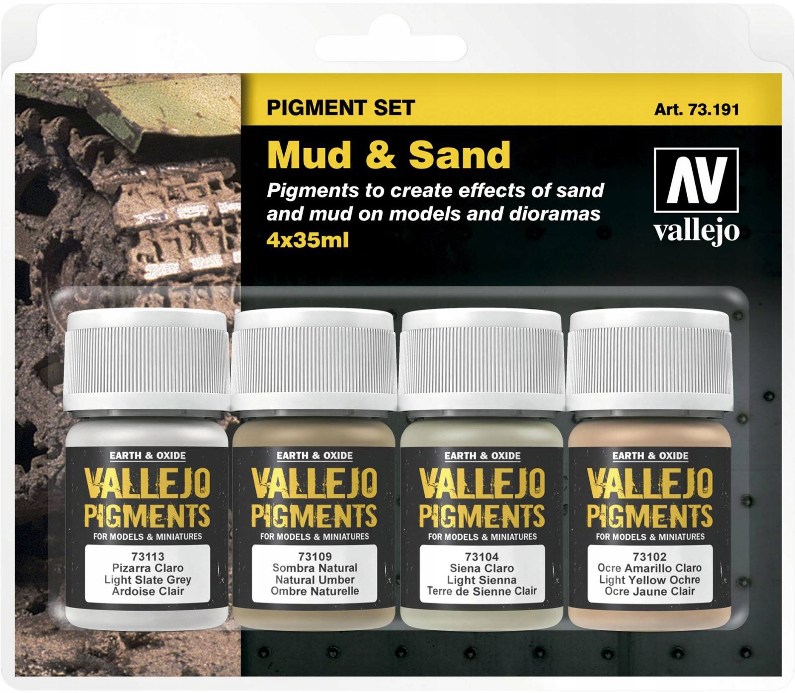 Vallejo: 73.191 – Pigmentový Set – Mud+sand (4X35 ML)