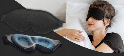 Akių kaukė miegui, 3D, šviesą blokuojanti, reguliuojama, kelionėms, su atminties putomis, juoda, vakaro ritualui nuotrauka 13