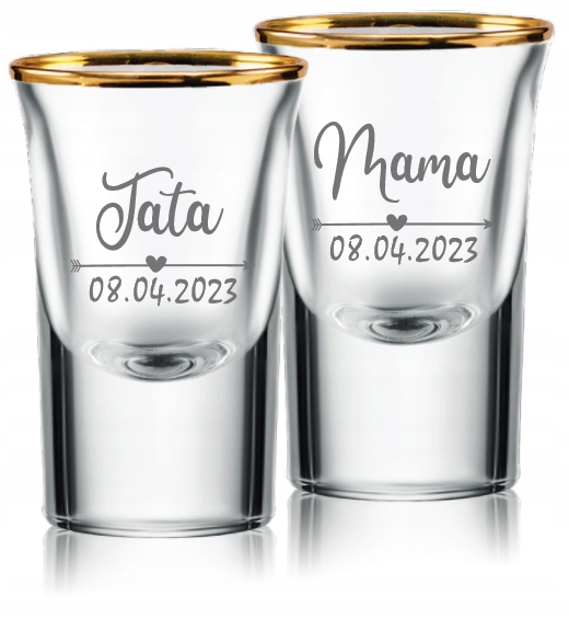 OSZUKANE KIELISZKI do wódki 15ml pozłacane GRAWER Mama Tata dla rodziców
