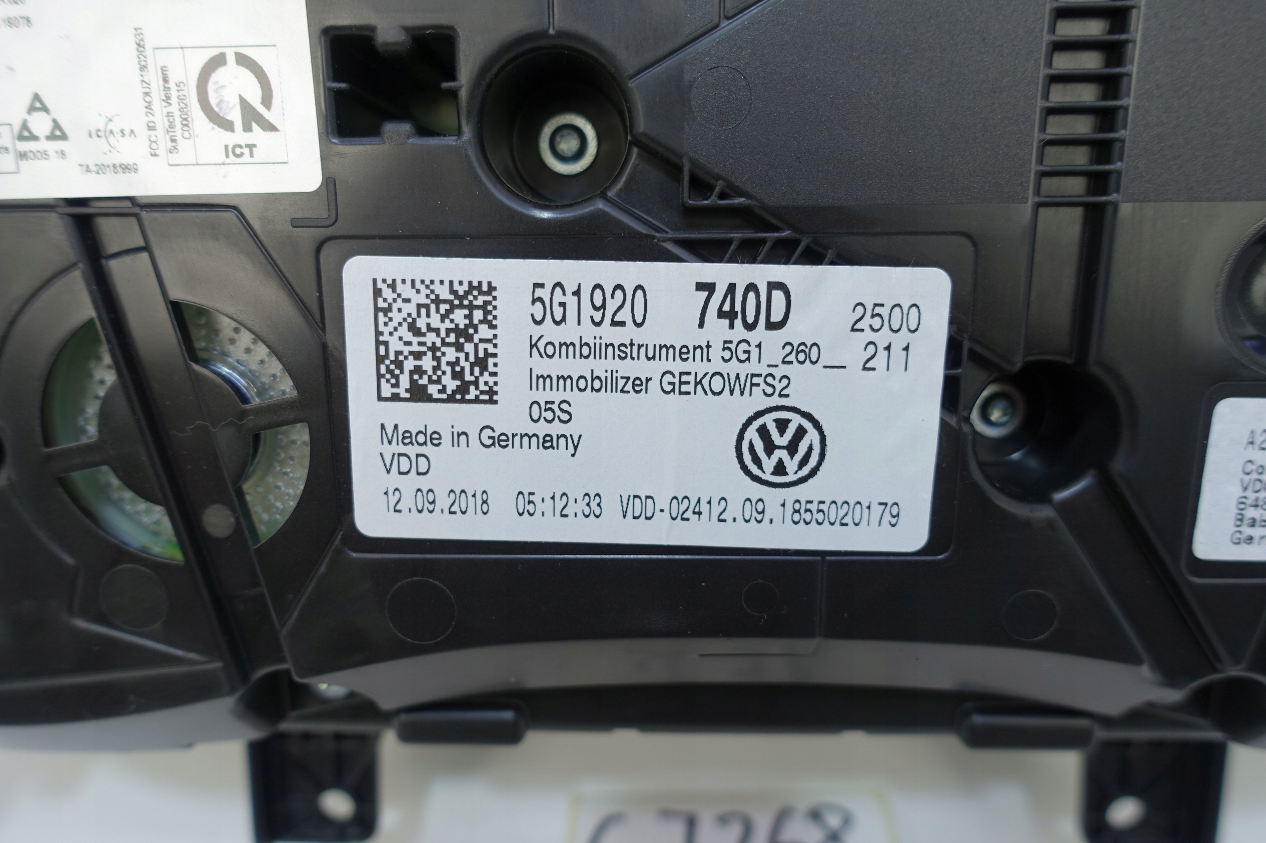 dials dials VW GOLF VII 7 5G 22182KM 5G1920740D