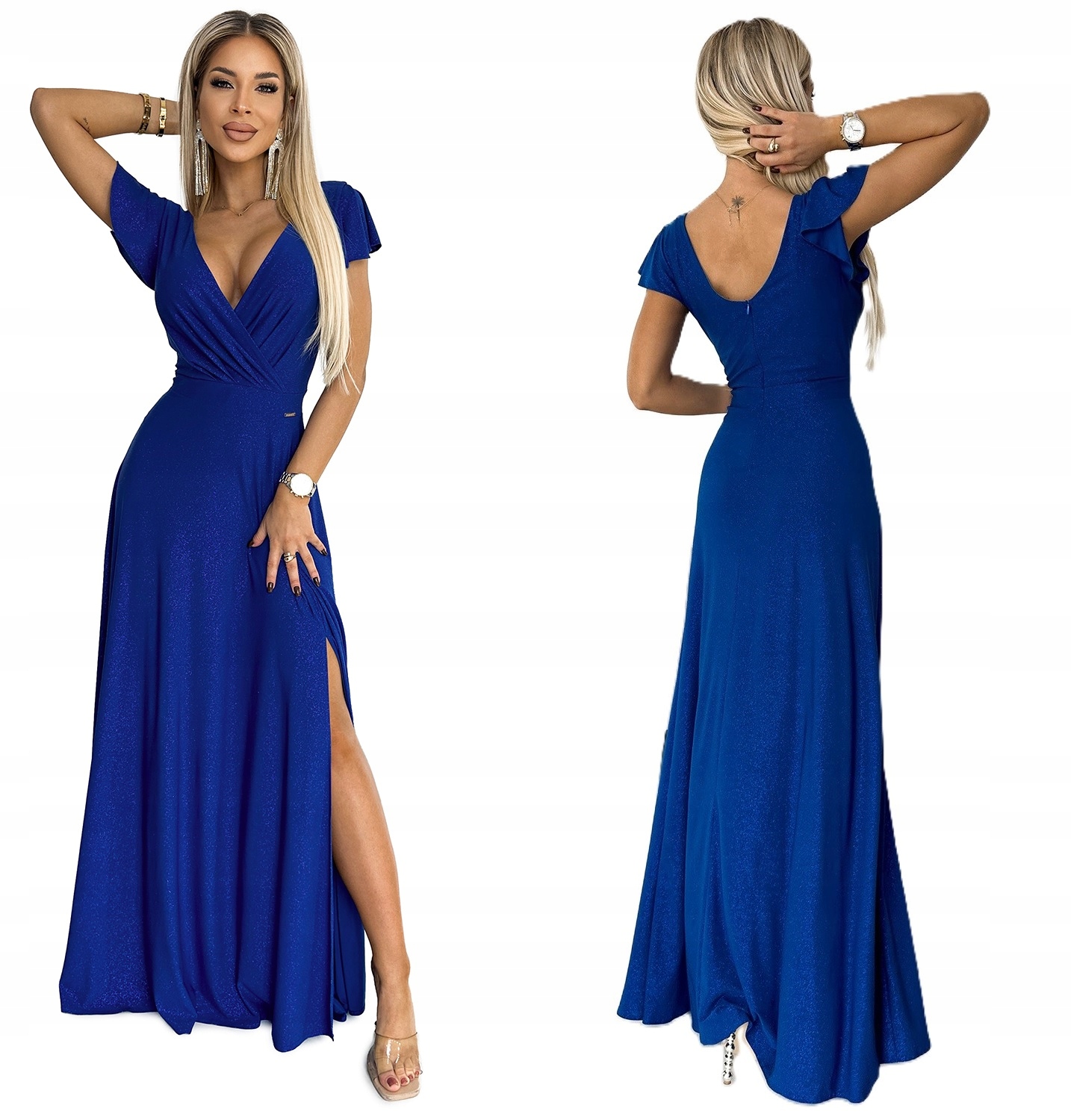 Lesklé Dlouhé Šaty S Velkým Výstřihem Na Silvestrovský Ples, Třpytky, M