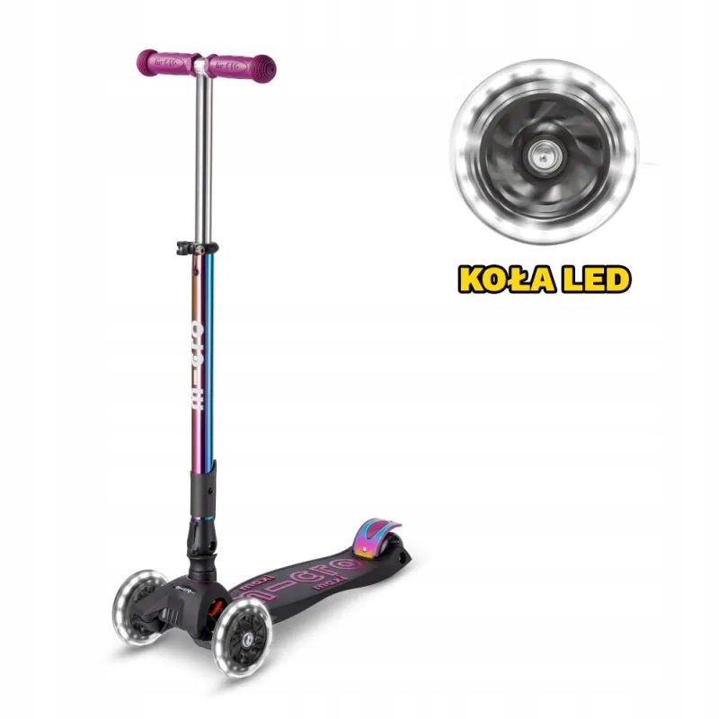 Hulajnoga Maxi Micro Deluxe Led Neochrome Purple Foldable Składana MMD405