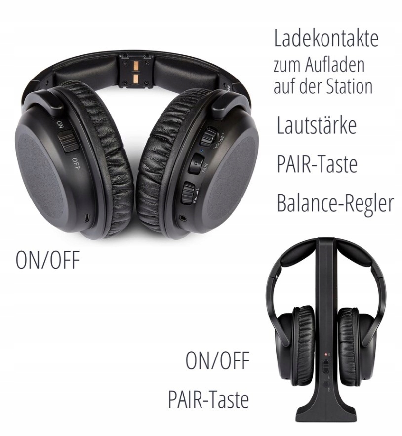 SŁUCHAWKI BEZPRZEWODOWE 2,4 GHz ZASIĘG DO 15m CYFROWY DŹWIĘK Kolor czarny