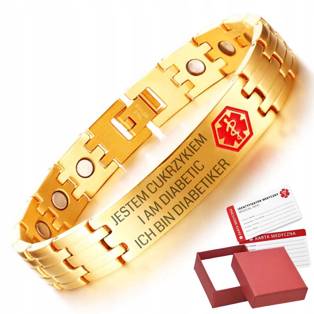 Zlatý lékařský náramek Cukrovka, neodymové magnety