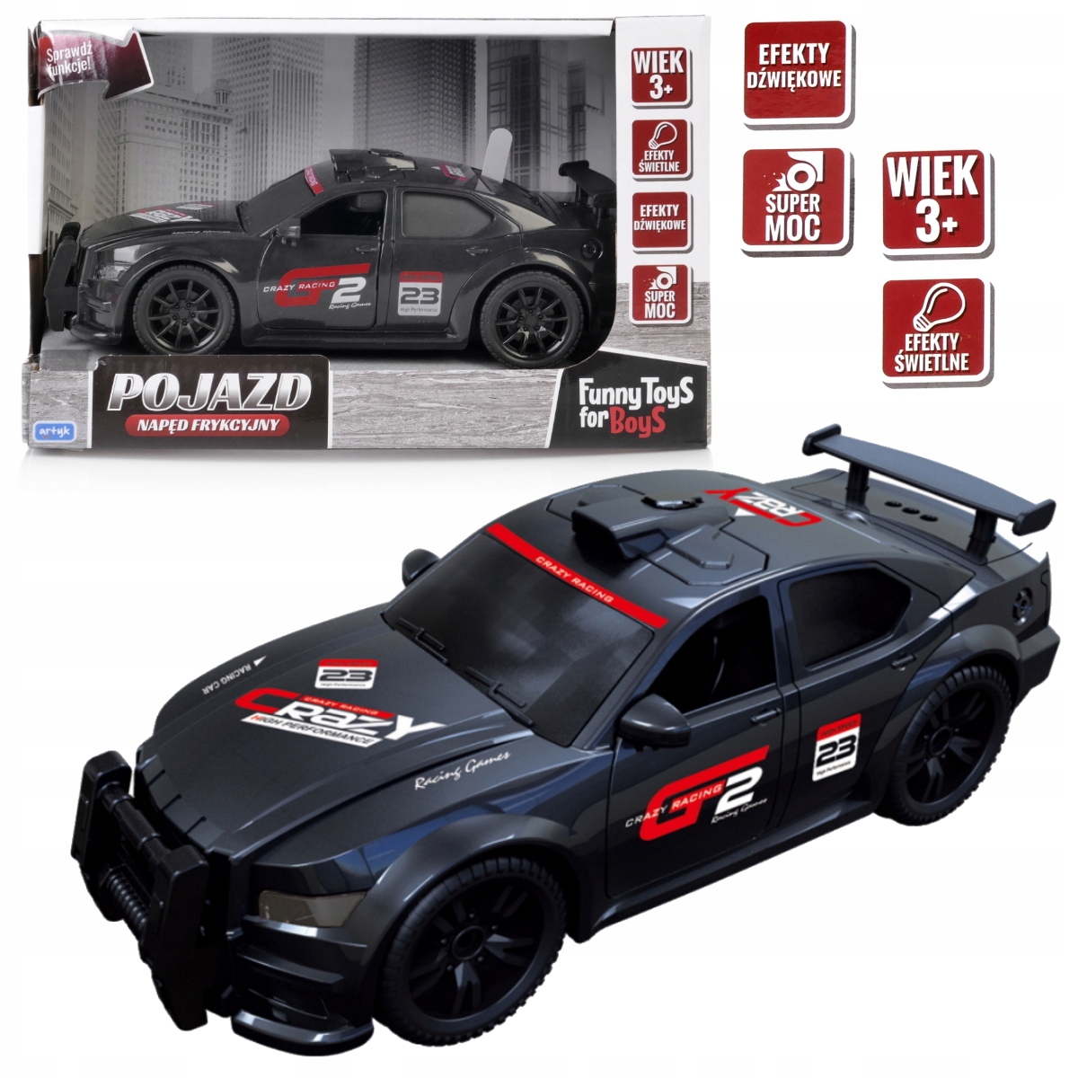 AUTO WYŚCIGOWE RAJDÓWKA ŚW/DŹW OTWIERANE DRZWI Kolor dominujący czerń