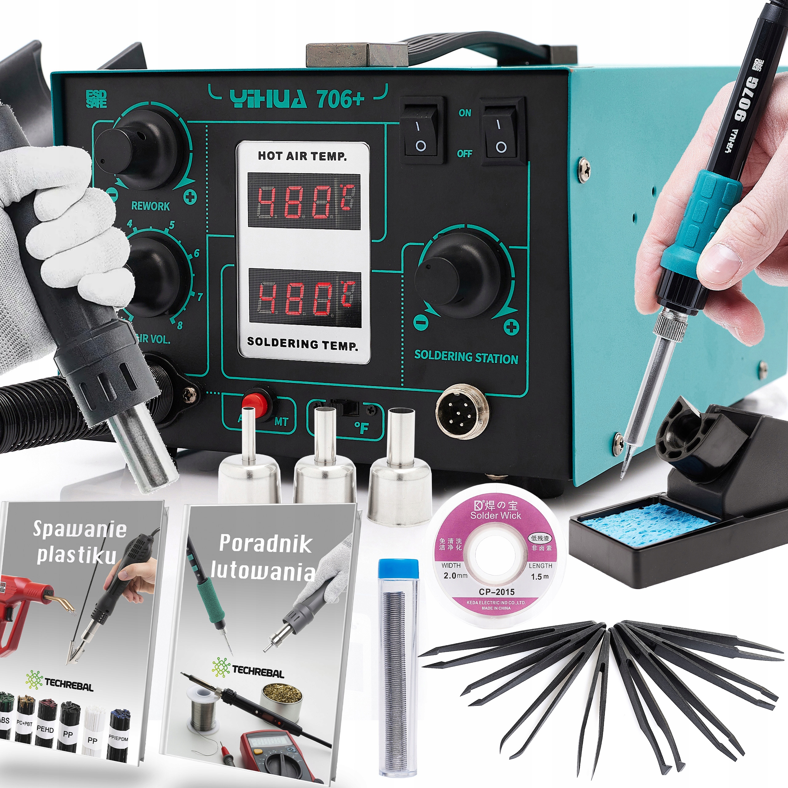 Pájecí Stanice 2V1 Hot Air Yihua 706+ 640W Sada Příslušenství Techrebal