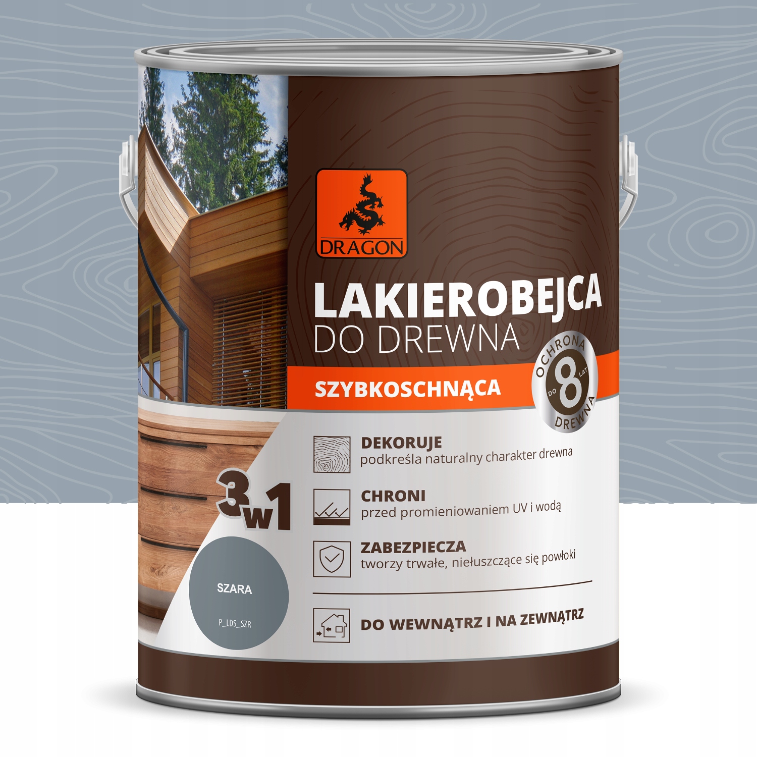 Lakierobejca do drewna szybkoschnąca SZARY 2,5L DRAGON