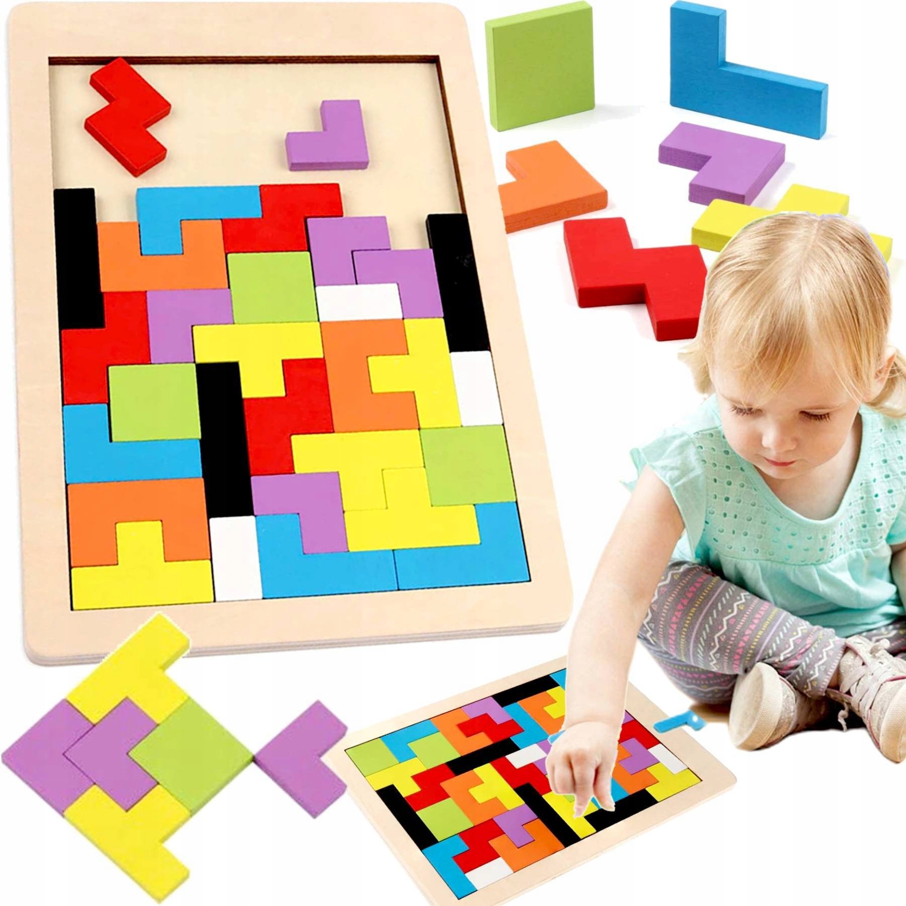 

Drewniane Puzzle 3D Montessori Układanka Tetris