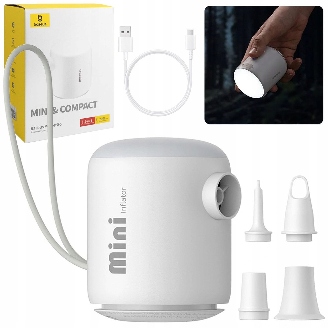 Baseus PocketGo Bezprzewodowa Pompka Turystyczna z Wypompowywaniem 230l/min