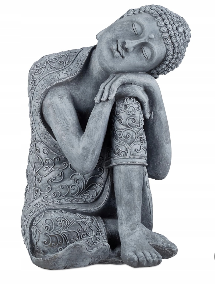 Figurka Budhu s naklonenou hlavou z keramiky, ozdoba šedá 60 x 35 x 35 cm