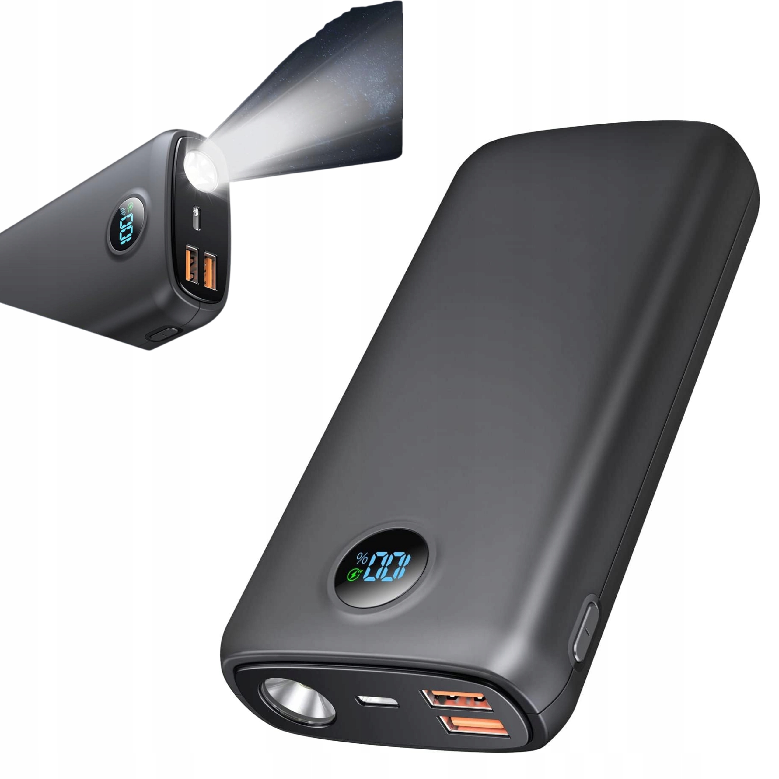 Powerbanka s svítilnou 27000 mAH 22,5W s 3 porty Usb Displej Černá