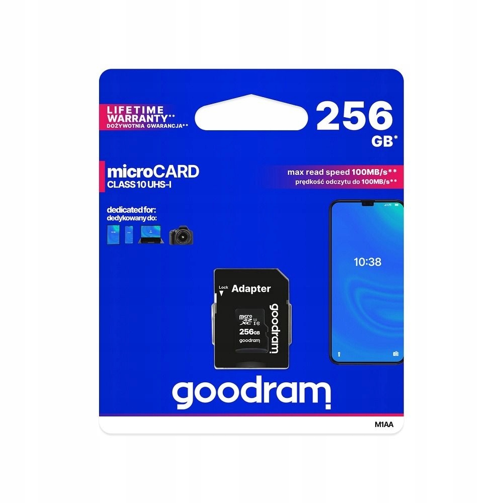 Goodram paměťová karta microSD 256 Gb 100 MB/s class 10 Uhs I s adaptérem Sd