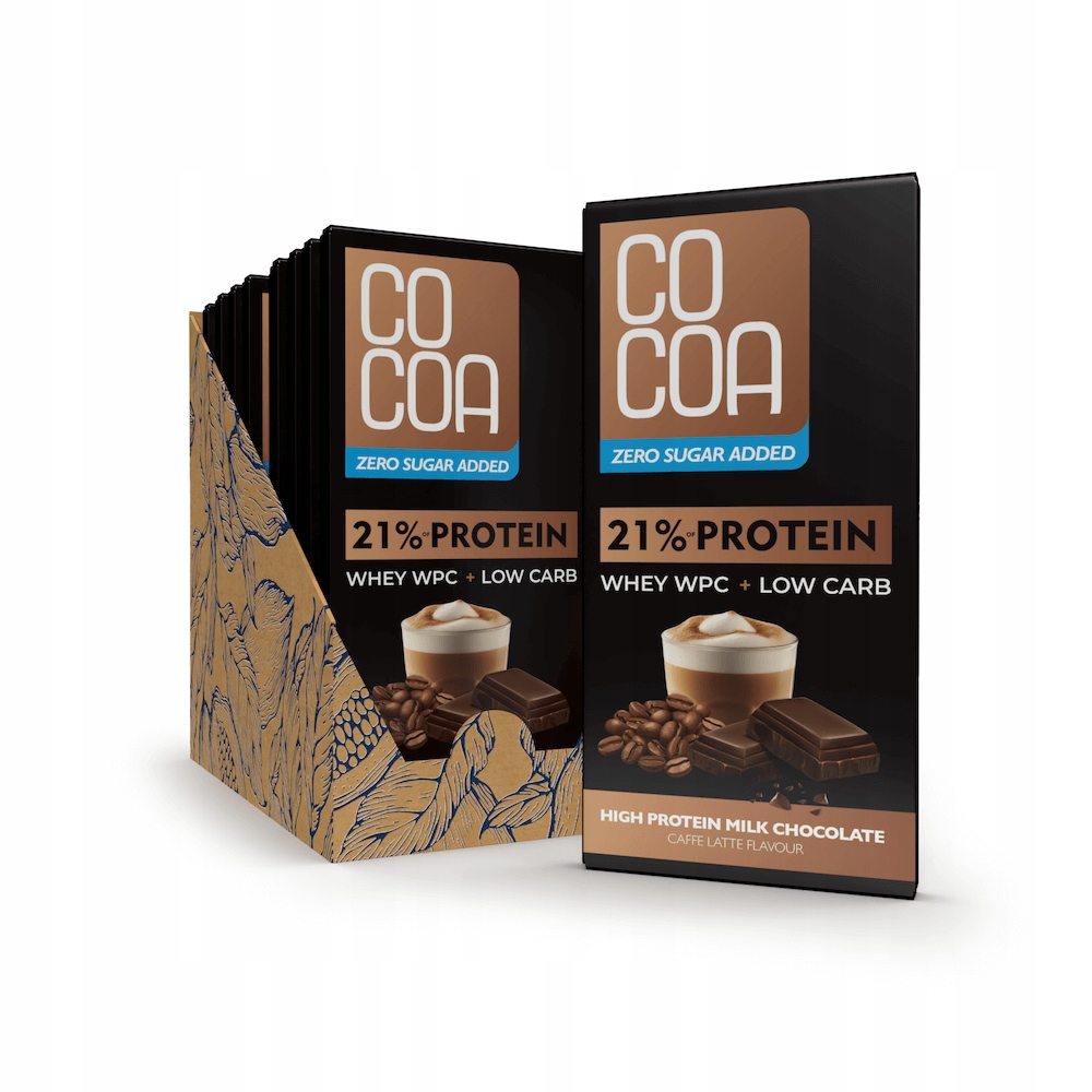 Czekolada Proteinowa Latte bez Dodanego Cukru, 21% Białka Wpc, Box 10x65g