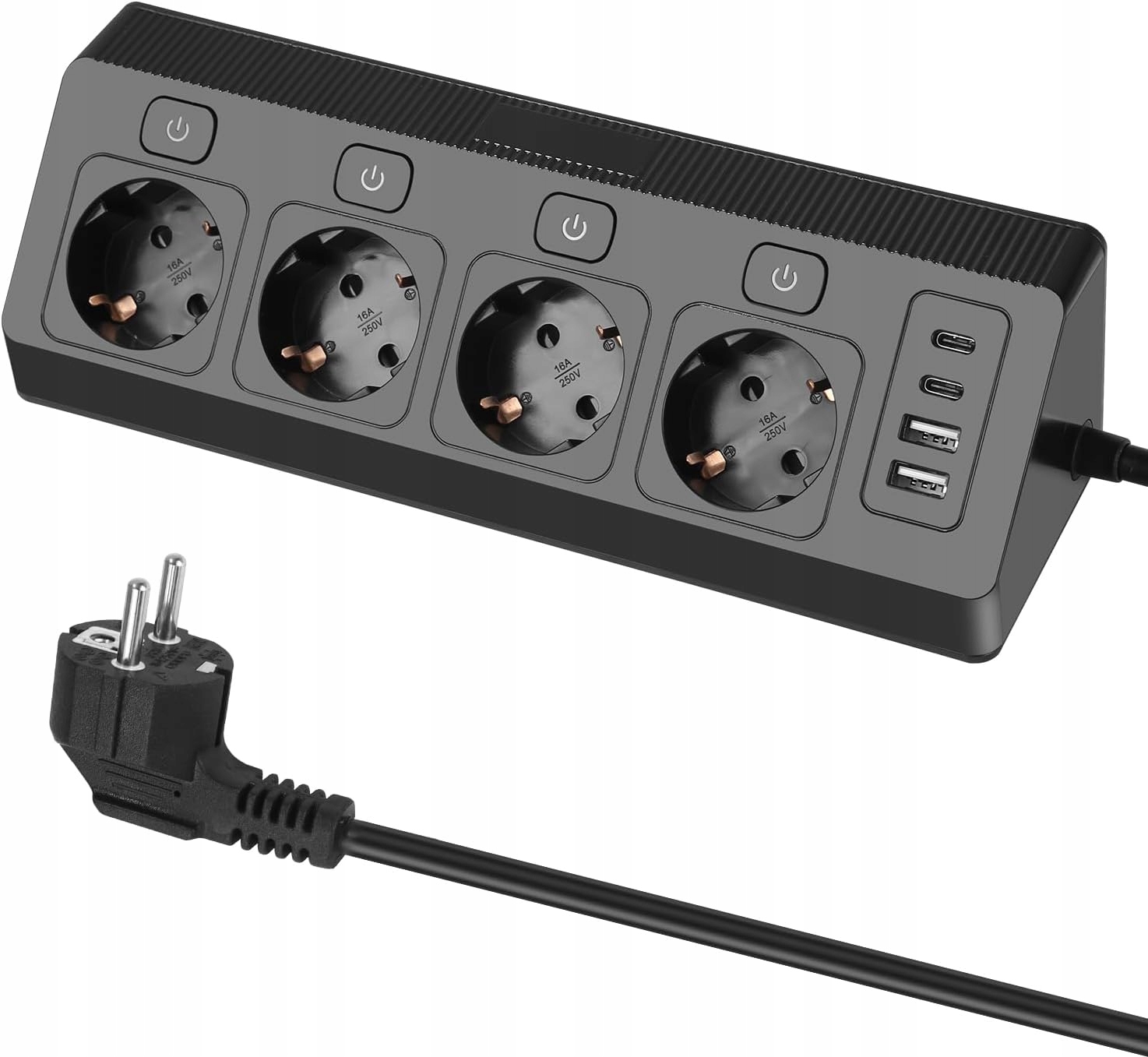 Zásuvková Lišta rohová – 4 Zásuvky, 4 Vypínače, Usb-c, Usb-a, kabel 2M