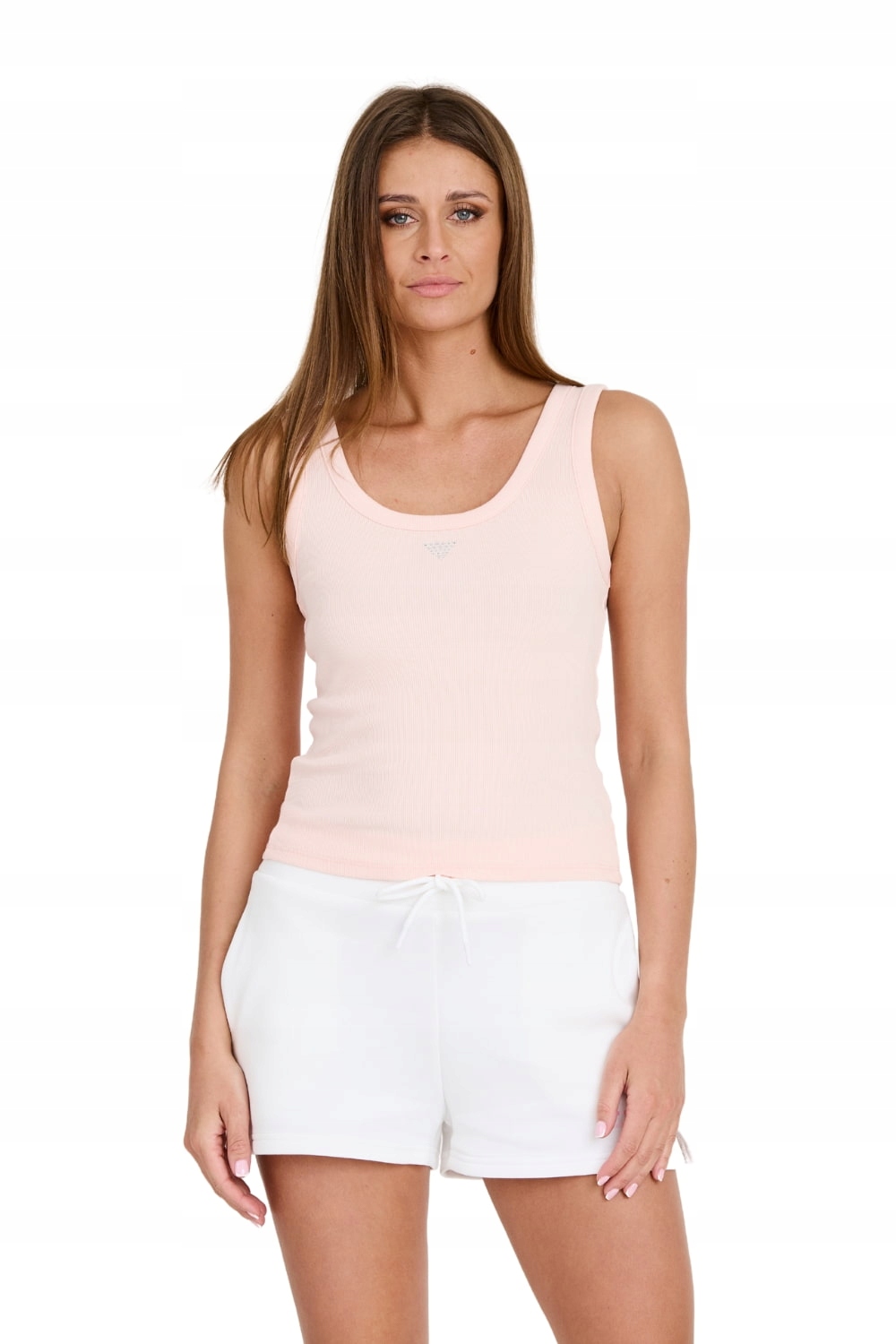 Guess Růžový top Triangle Bling Rib Tank S