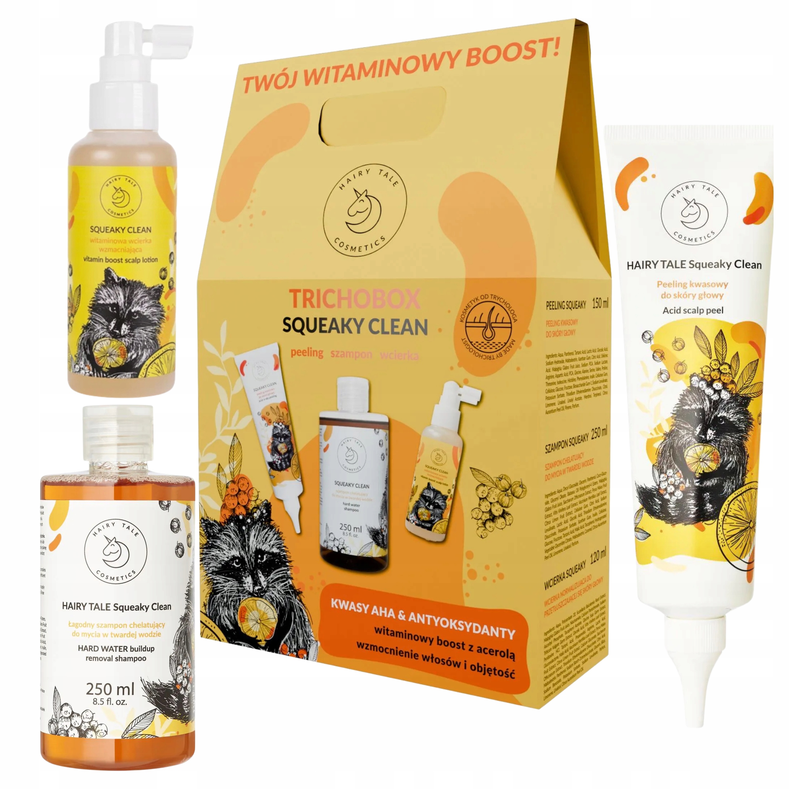 Hairy Tale Cosmetics Squeaky Zestaw Kosmetyków Szampon+Peeling+Wcierka