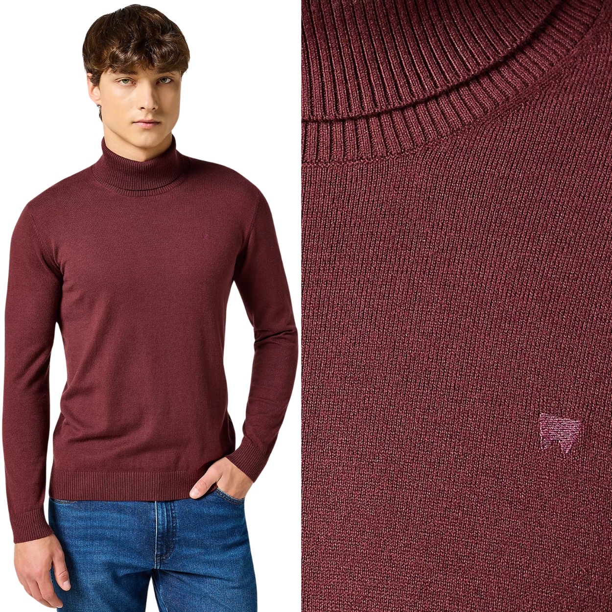 Wrangler Turtleneck Dahlia bordó rolák s příměsí vlny Regular XXL