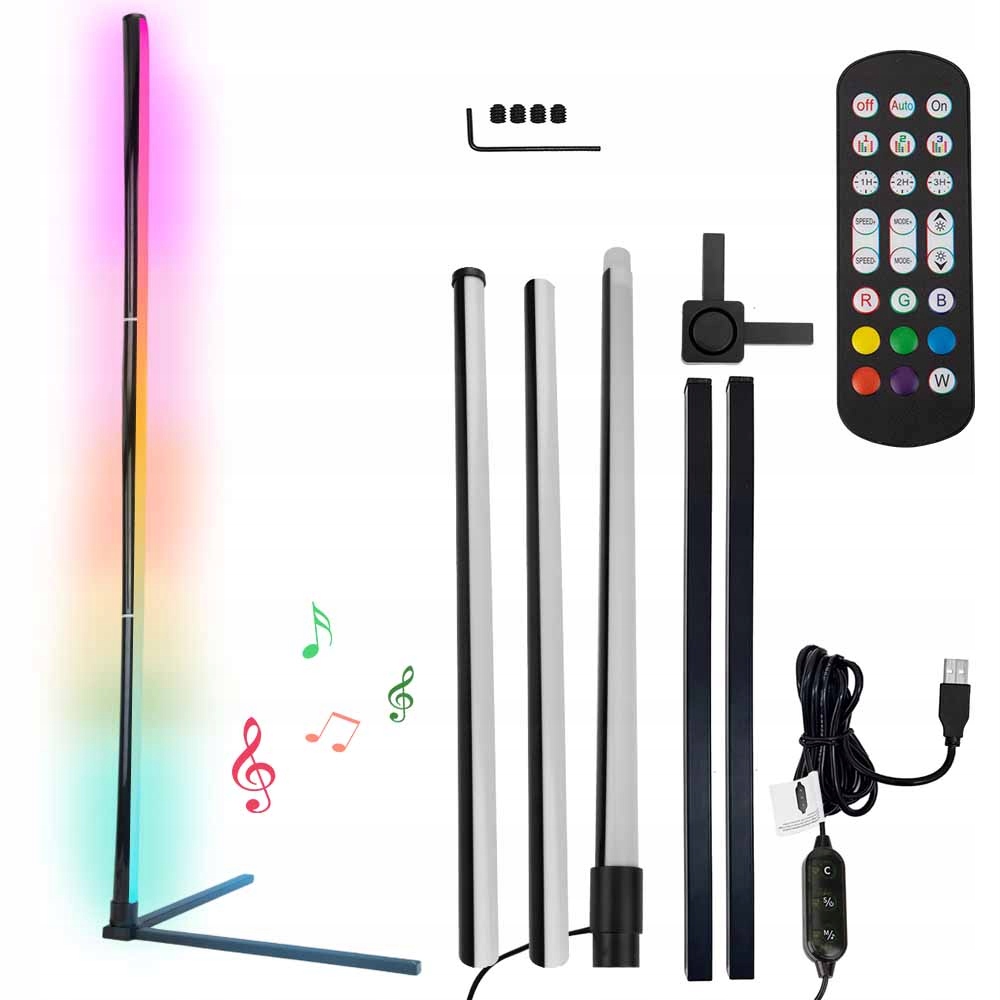 Rohová Stojací Noční Rgb Hudební Podlahová Lampa Do Obývacího Pokoje Ložnice 155 CM