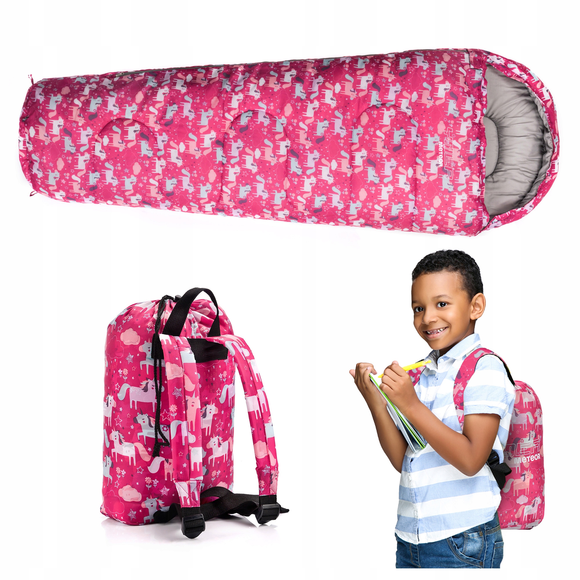 Śpiwór Dla Dzieci Z Plecakiem Meteor mumia Ymer Unicorn (130+30)x60/40cm