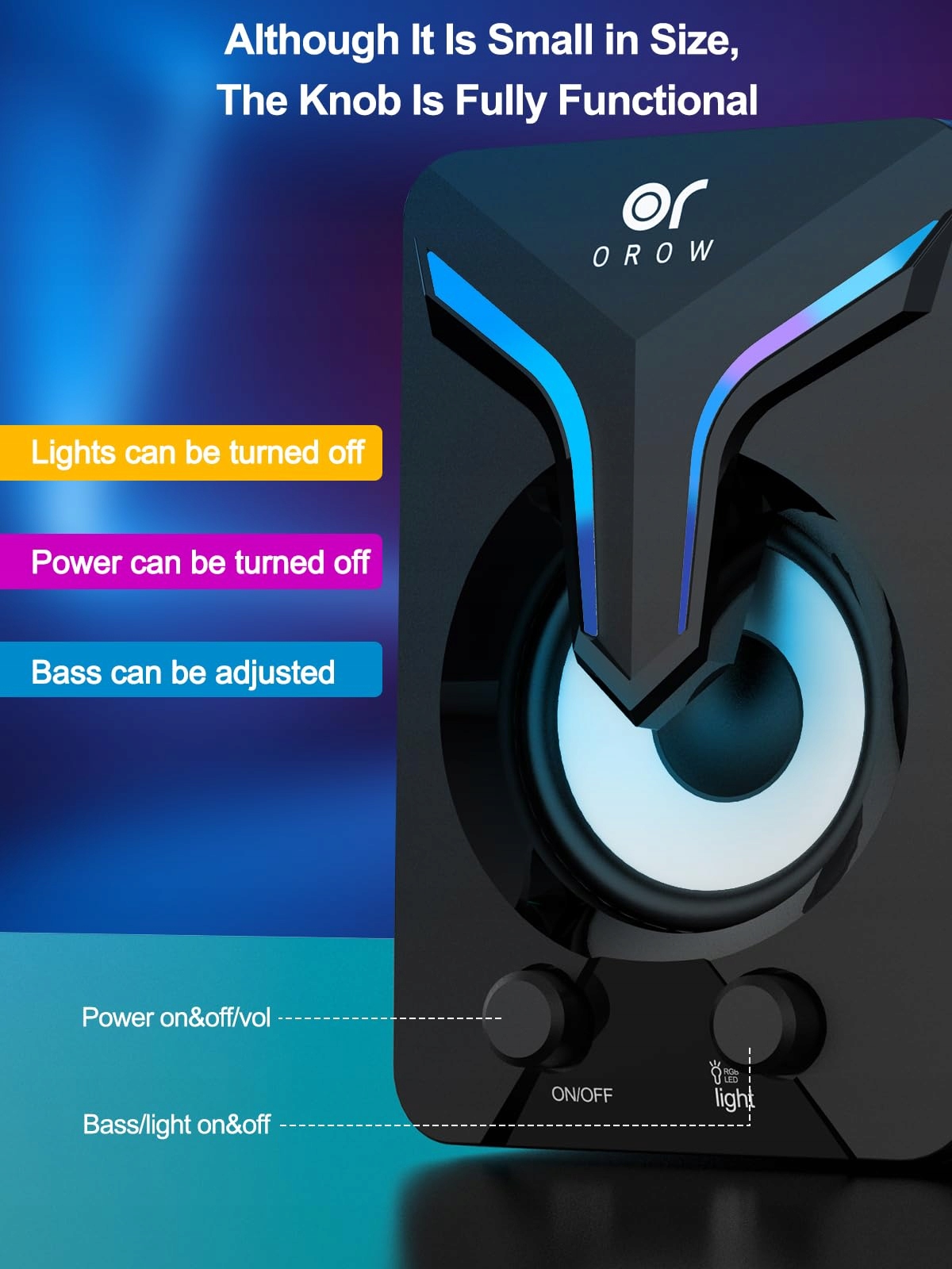 OROW Głośniki PC 2.1 Stereo 11W Z Subwooferem RGB Gaming USB AUX — miniatura 2