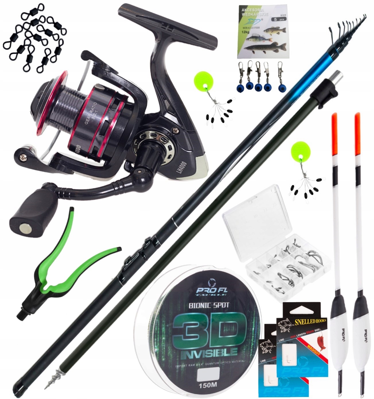 Zestaw Wędka Fight River Bolonka Węglowa 600CM +kołowrotek LH4000+AKCESORIA