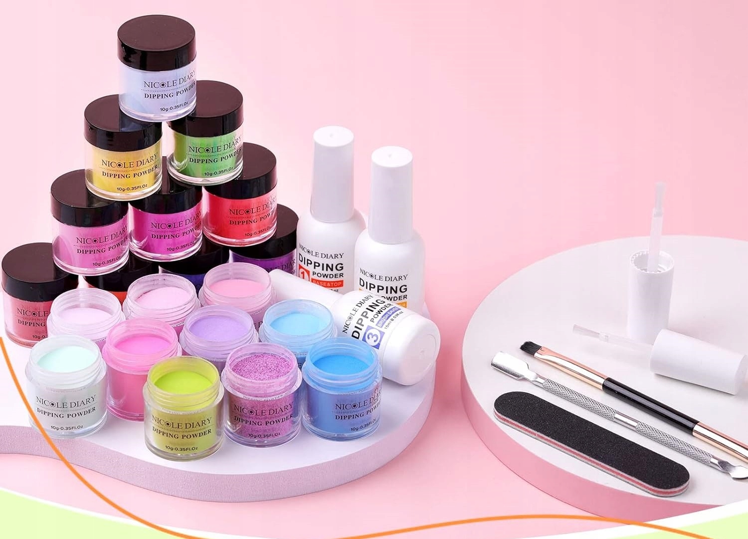 Zestaw 20 Proszków Pudrów Do Paznokci Akcesoria Nicole Diary Marka inna marka
