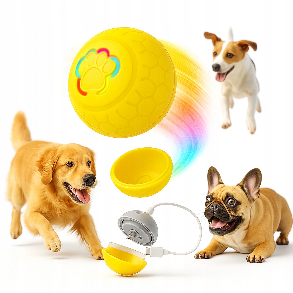 Levně Míček Pro Psy Pro Kočku Interaktivní Míček Omyl Smart Usb Svítí Skáče Rozjede Se