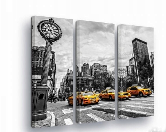 Obraz 90x80 New York taxi město ulice hodiny černobílé žluté krajina