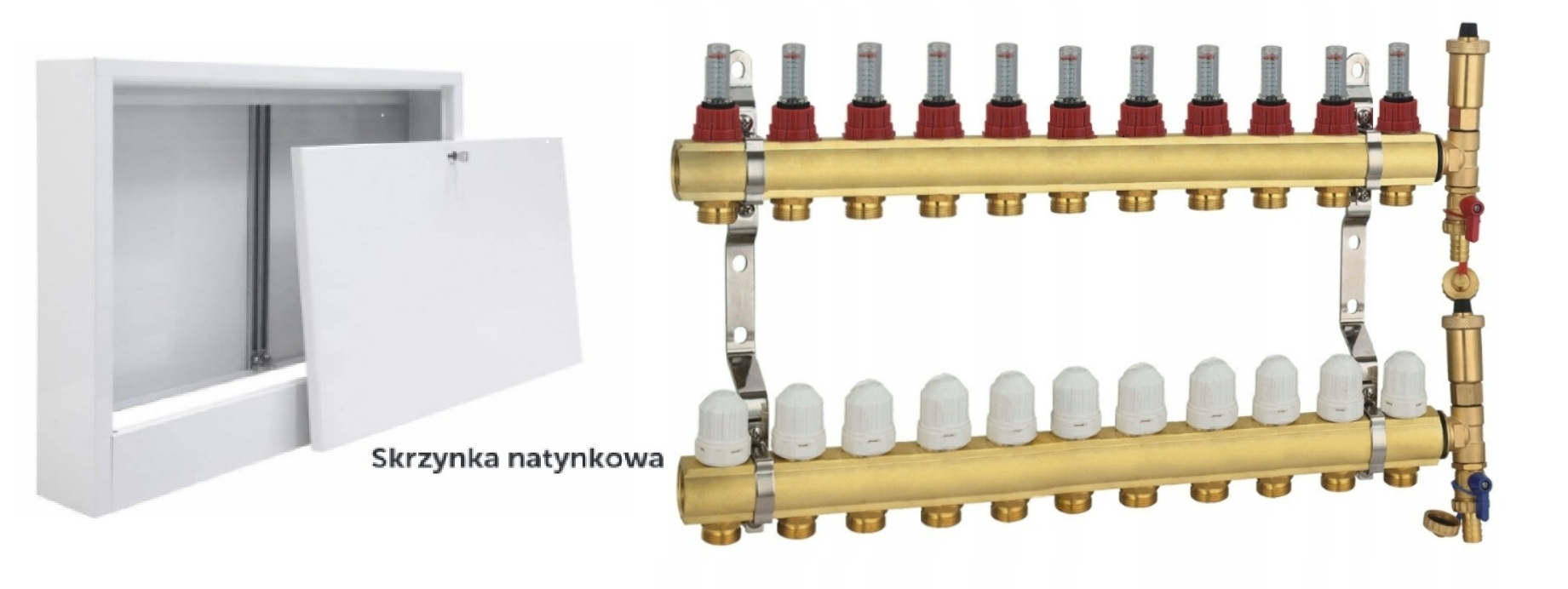 Nástěnná skříň Rozdělovač 11 sekcí okruhů pro vytápění Pex