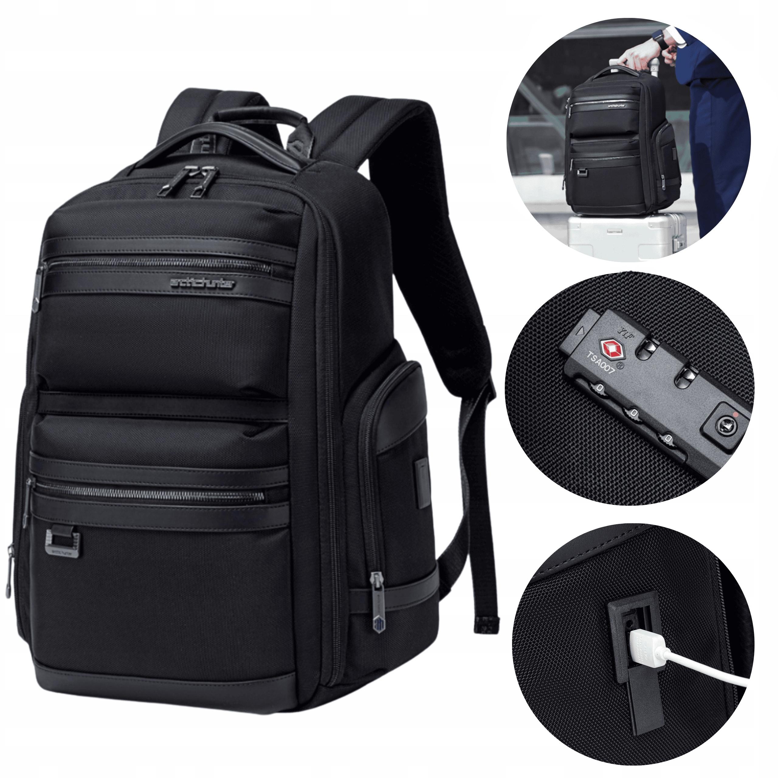 Batoh Pánský Prostorný Vstup Usb Kabel Kódový Zámek Notebook 15,6"