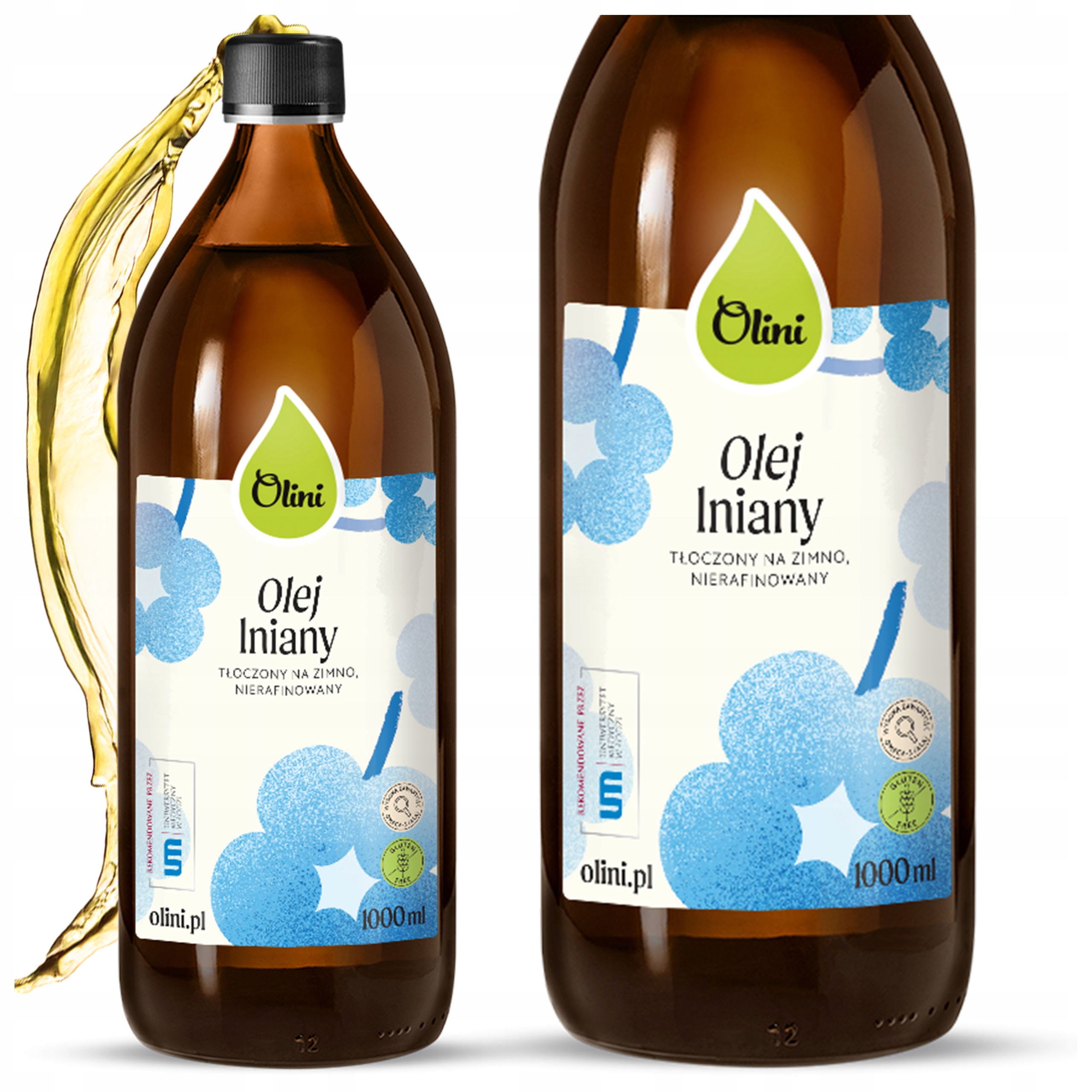 Levně Lněný olej lisovaný za studena, nerafinovaný, přírodní Olini – 1 litr