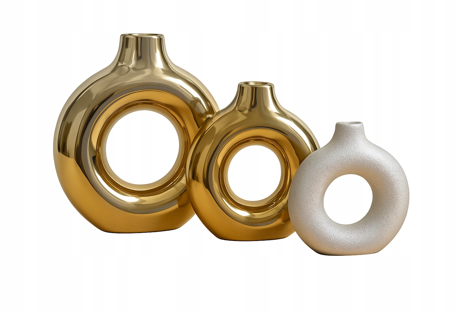 Zlaté keramické vázy 3 ks, skandinávské dekorace pro sušené rostliny