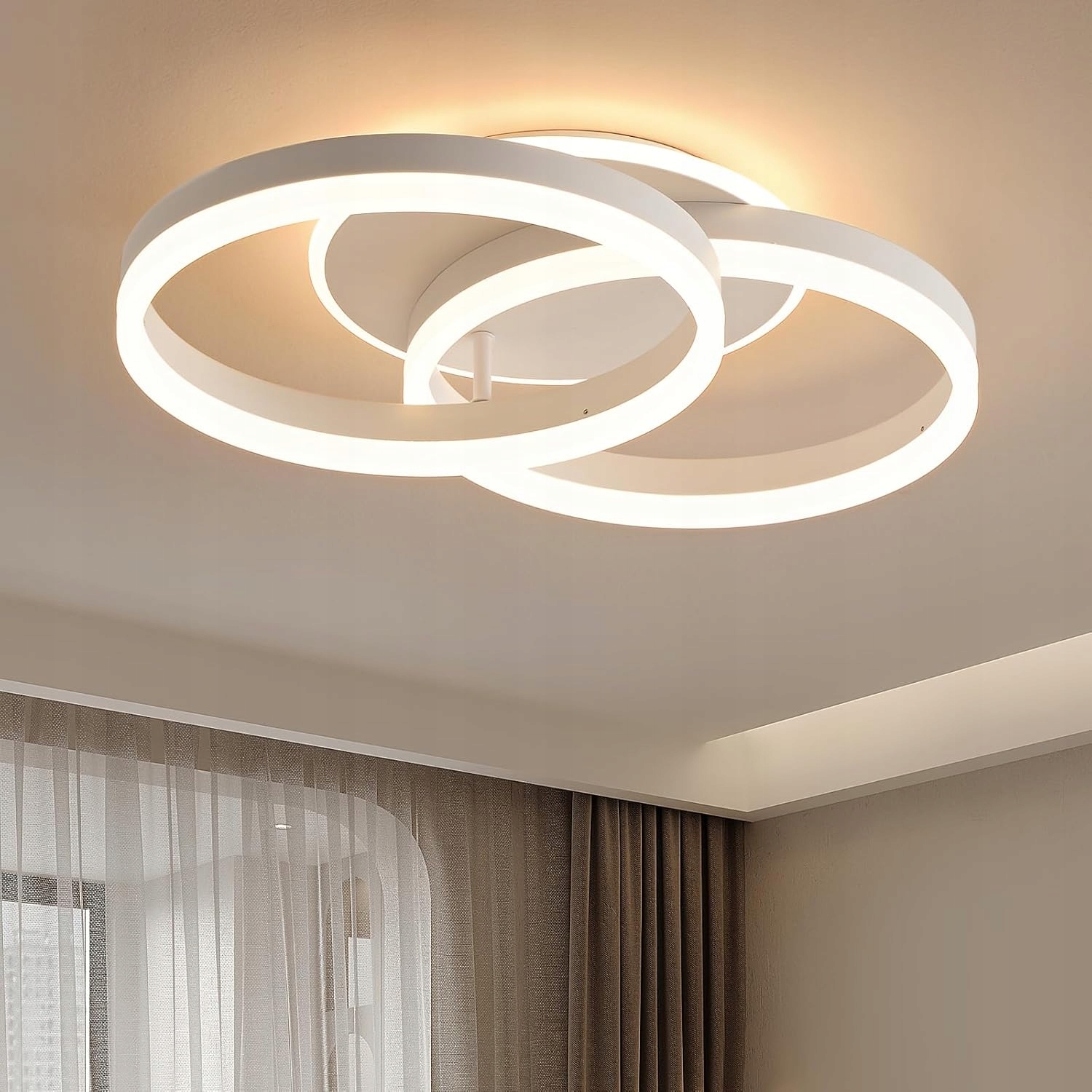 Lampa Sufitowa Led 2 Pierścienie, 50 cm, 46W, Ściemnialna Idealna do Salonu i Sypialni